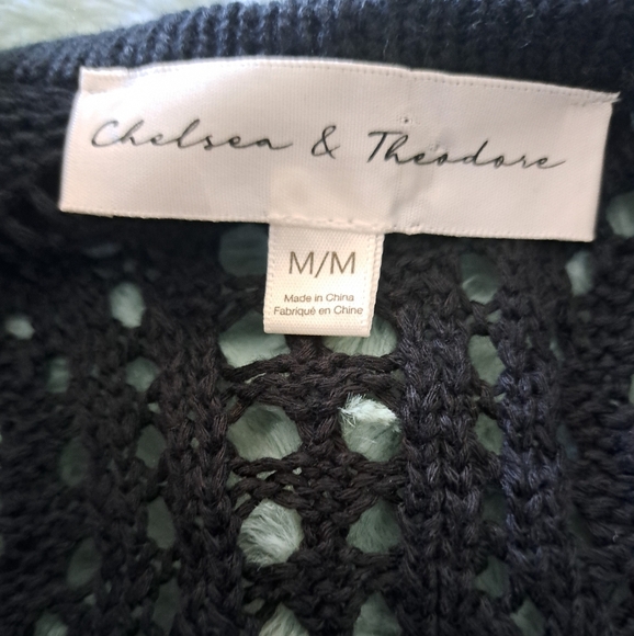 CHELSEA & THEODORE long knit duster black knit open front BOHO sleeveless Vest M - Picture 5 of 5